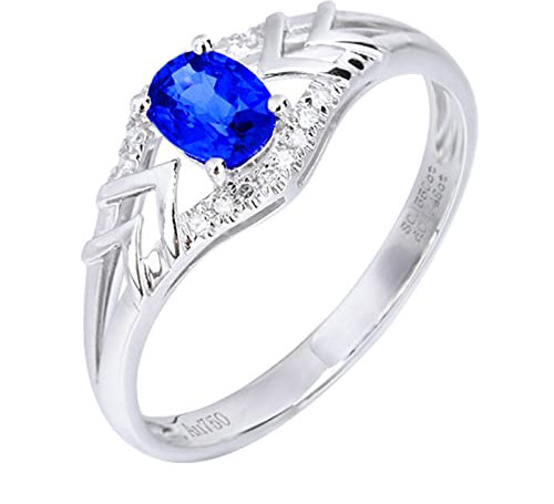 Beydodo Damen Ring Weißgold 750, Verlobungsring Saphir 0.55ct, Ring Hochzeit Weißgold mit Diamant Große 52 (16.6)