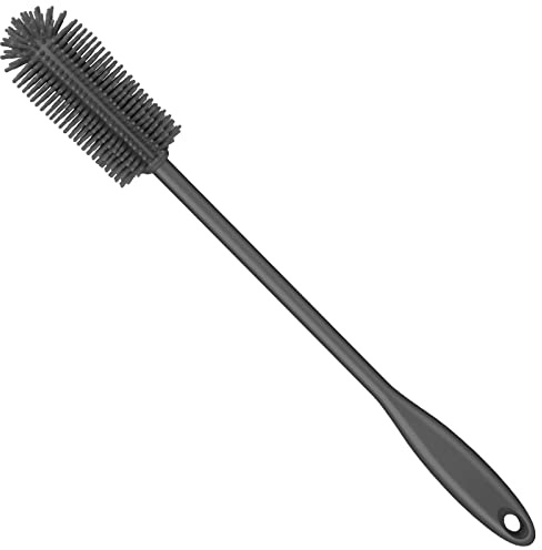 Purtribe Silicone Bottle Brush, Water Bottle Cleaner Brush with Long Handle, Perfect for Cleaning Narrow Neck Containers, Vacuum Sports Bottle, Tumblers, Flask, Glassware (1 Pack, Charcoal)