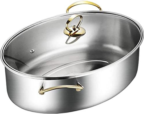 Ovaler Fischdampfgarer, 8-Liter-Fischdampftopf, Mehrzweck-Bratpfanne aus Edelstahl 304 mit Rost, Keramikpfanne und Spannfutter zum Dämpfen von Fisch, kochender Suppe, Silber