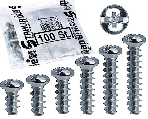 Stahlia Euroschrauben 6,3 x 13mm Linsenkopfschrauben (100 Stück) Stahl verzinkt Holzschrauben Schrauben Set Schubladenschienen Scharniere Möbelverbinder Möbelschrauben