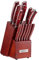 Generic Knife Block Set, 14 Pieces, Red, with Kitchen Shears, Honing Steel, and Storage Block