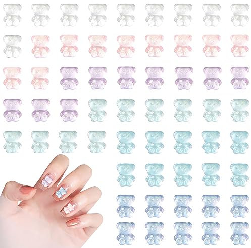 Bear Nail Charms,60PCS Cute Cartoon Bear Nail Art Decoration Mixed Color,3D Nail Charms Nail Accessories Ornaments for Women Girls Manicure Design DIY Crafts