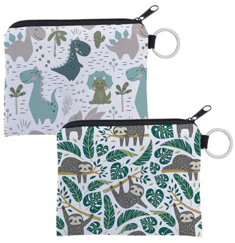 BZKSER 2Pcs Porte-Monnaie garçon Fille Dinosaure Porte-Monnaie Mignon Dessin animé Sac à Monnaie avec Fermeture éclair Design Animal Petit Portefeuille Carte Porte-clés Portefeuille