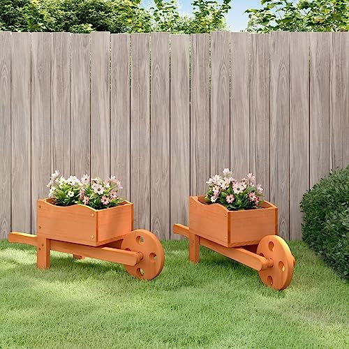 INLIFE 364228 Lot de 2 pots de fleurs design brouette en bois massif 47 x 15 x 19 cm 1,35 kg