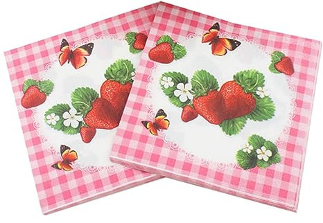 Einwegservietten 20 Blatt aus Papier mit Erdbeer Design