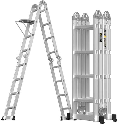 Heavy Duty Multi Purpos Ladder for Indoor Outdoor Works Home Warehouse Garage 15.5Ft/4.7M Scaffold Ladder with Safety Locking Hinge, One Tool Tray, 2 Stabilizers, 330lbs Capacity