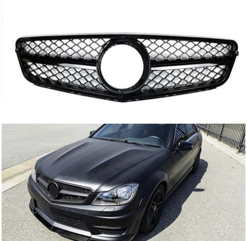 ABS-Auto-Frontgrill-Grillfinne, glänzend schwarz, obere Stoßstangenhaube, Netz für Mercedes Benz W204 C-Klasse C200 C250 C300 C350 2008–2014 AMG