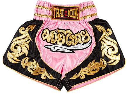 MUAY NATION Pantaloncini Muay Thai per Uomo e Donna, Pantaloncini da Boxe MMA dal Taglio Slim, Abbigliamento da Allenamento per Kickboxing (IT, Testo, XXL, Regular, Regular, Rosa)