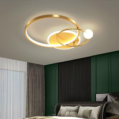 Bellastein LED Deckenleuchte Dimmbar Arbeitzimmer Deckenlampe Wohnzimmer Modern Hängeleuchte LED Deckenlampe mit Fernbedienung für Schlafzimmer Kinderzimmer Küche Büro Lampe (Gold, A)