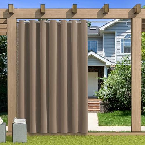 KUZRZNH Outdoor Vorhang Blickdicht Wasserdicht Wetterfest Blackout Outdoorvorhänge mit ösen, Sichtschutz Sonnenschutz Gardine/Vorhänge for Patio Balkon Pavillon,Hellbraun,1 Stück|120x213CM(BxH)