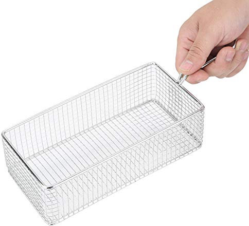 Frittierkorb mit Griff, 21,5 x 10,6 x 6,6 cm Rechteckig Klein Frittierkörbchen Silber Edelstahl Pommes Frites Korb Servieren Friteusenkorb für Frites Zwiebelringen