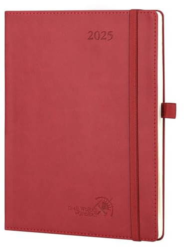 POPRUN Kalender 2025 Wochenplaner Softcover mit PU-Leder, ca. A5 (22 x 16,5 cm), 12-Monate-Terminplaner (Jan.2025-Dez.2025) 1 Woche 2 Seite mit 100 GSM FSC®-Zertifiziertem Papier - Burgunderrot