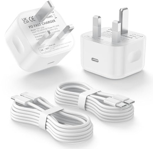iPhone 15 Charger Plug and Cable, [MFi Certified] 2-Pack 20W USB C Fast Charging and i Phone 1.8M USBC Charge Cables PD3.0 UK Power Adapter Wall for iPhone 15 Pro/15 Pro Max/15 Plus, iPad Pro/Air/Mini