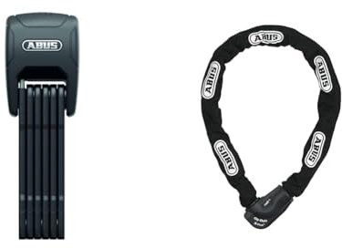 ABUS Faltschloss Bordo Granit™ XPlus 6500KA/90 Black SH & Unisex CityChain 1060/110 Kettenschloss mit Codekarte Schluesselschloss, Schwarz, 110 cm