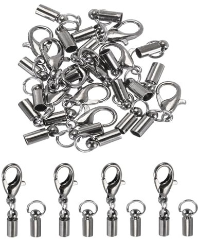 sourcing map 10Pcs Cord End Caps, 2.5mm End Caps Barrel Beads Kumihimo End Caps Iron for Leather Ribbon Clamp Clasp Jewelry Making Necklace Cord DIY Craft (Black)