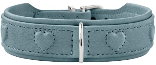 HUNTER Soho X Love Hundehalsband | Rindsleder, geschmeidig, gepolstert & fellschonend, eingenähte Herzen, Made in Germany, Farbe: Hellblau, Größe: 32