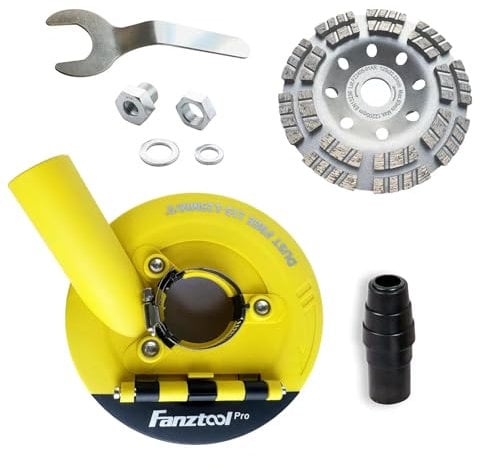 FANZTOOL 3.Generation Absaughaube für Winkelschleifer inkl. 125 mm Diamantschleiftopf PROFI QUALITÄT – Bürsten Auswechselbar – 99% Universal passend – Verstärkter Adapterring – M14 Adapter