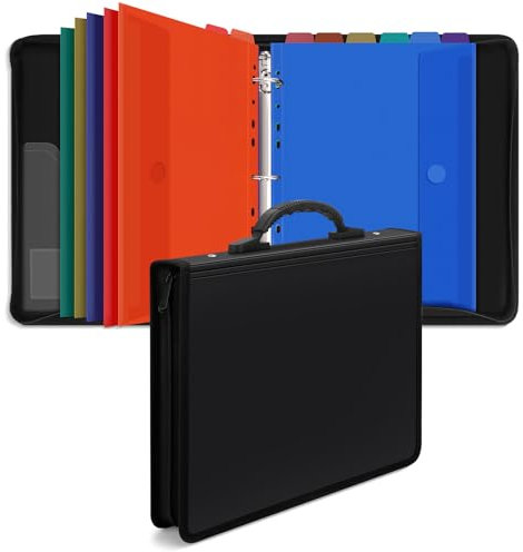 Uquelic Classeur avec 12 Pochettes Perforées pour Documents Format A4 - Pochette Plastique, Trieur Document Pochette Plastique avec poignée - Maison/Bureau (Noir)