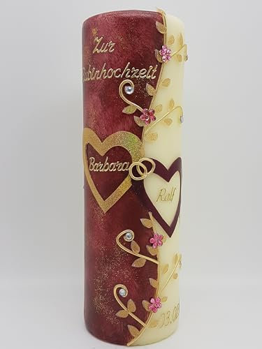 Kerze Rubinhochzeit RH-11 in vers. Farben inkl. Namen und Datum