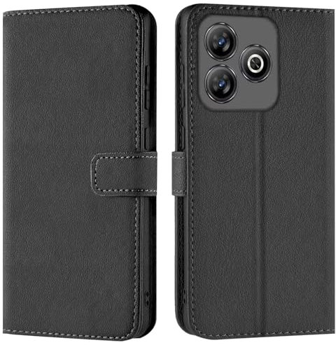 Verco Handyhülle für ZTE Blade A75 Hülle, Bookcase Tasche Flipcover für ZTE A75 Case [Kartenfächer/Aufstellfunktion], Schwarz