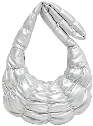 Hattba Modische Damen-Umhängetasche, PU-Leder, gesteppt, großes Fassungsvermögen, einfarbig, plissiert, Puffer Crossbody-Tasche