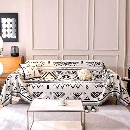 Wende- Sofabezug FüR Groß L-U-Form Ecksofa 1 2 3 4-Sitzer Chenille Couch/Sofa üBerwurf Decke Vielseitige Antifouling-Sofaschoner Mit Quasten FüR Chaiselongue Bett Schultertuch(180X180cm,Black)