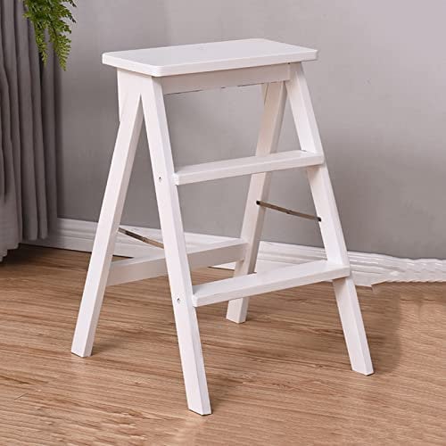 Foldable Ladder Step White,Wood Portable Stepladder Small Foot Stool Compact Counter air for Household Bathroom