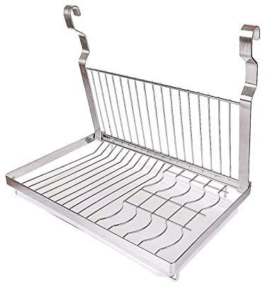 Foldable Wall Mounted Dish Drainer Drying Rack with Drip Tray Kitchen Plates Organizer Steel Rack