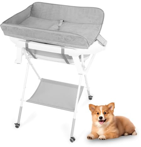 Fukursul Badewanne und Waschstation, faltbar, 2-in-1, für Hunde, Duschwanne, faltbar, tragbar, für kleine Hunde und Katzen, mit 3 Geschwindigkeitsstufen und 4 beweglichen Rollen