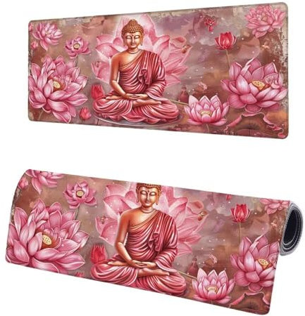 Large Mouse Mat Lotus, Extended XXL Zen Gaming Mouse Pad Desk Pad 1200x600x3mm, Keyboard Mat with Non-Slip Rubber Base, Soft Smooth Surface, Stitched Edges Mousepad, Improved Precision and Speed H-0
