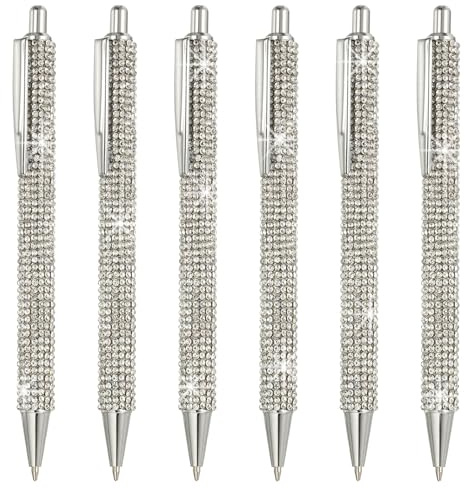 PATIKIL 6er Pack Kugelschreiber Schwarze Tinte Silber 1,0 mm Spitze | Strass Metall, Kristall Diamant Stifte, Glitzernd, Für Frauen Geschenk Büro Notizen Tagebuch