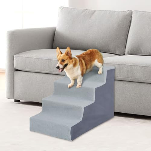 Youyijia Pet Stair Step 4 Steps 60X40X15cm Pet Stairs Dog Steps Pet Ladder With Non Slip Plush Cloth Cover (Grey 4 Steps)