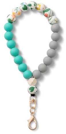 MORSUNBELA Cadena de teléfono móvil cordón de perlas cortas pulsera llavero correa para gris turquesa