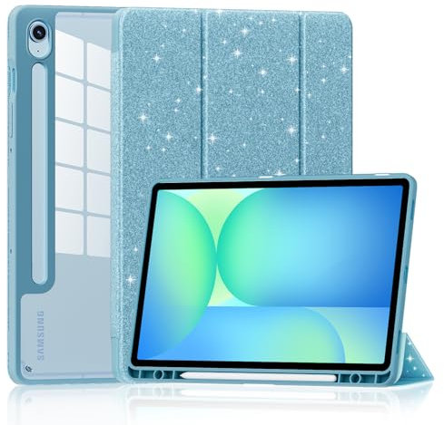 Mansiruyi Case for Samsung Galaxy Tab S10 Lite/ S10 FE 2025/S9 FE 10.9 inch/ S9 11 inch 2023, Slim Light Tri-fold Stand Clear Back Samsung Galaxy Tab S10 FE/S9 FE/S9 Case with Auto Sleep/Wake - Blue