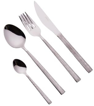 NUOVA HSSC Juego de cubiertos Spiga de 16 piezas de acero inoxidable con 4 cuchillos forjados, tenedores, cucharas y cucharillas, mango ergonómico, lavables en lavavajillas, color inoxidable