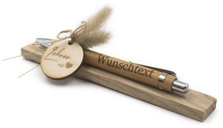VmG-Store Holz Kugelschreiber als Geschenkidee zum Muttertag Mama Vatertag Geburtstag Papa Oma und Opa Arbeitskollege Freundin Freund (Mit Wunschname, 14 Lehrer mit Herz)