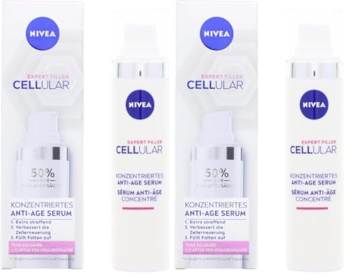 NIVEA Cellular Expert Filler Konzentriertes Anti-Age Serum, effektive Gesichtspflege mit Hyaluron- und Folsäure, Hyaluron Serum für jünger aussehende Haut (40 ml) (Packung mit 2)