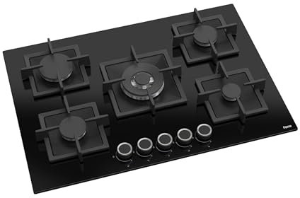 Ferre SC035-75cm Built-in Gas Hob - 5 Burners - Black Glass - Cast Iron Pan Supports