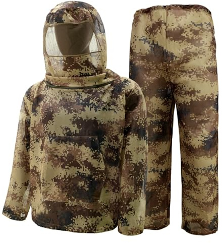 FYRTA Jagdbekleidung Herren Atmungsaktives Mesh-Kapuzenanzüge Tarnanzug Dschungel Camouflage Bionic Design leicht Tarn Kleidung Hose Jacke Set mit Kappen für Jagd-desert||XL/XXL(175CM-185CM)