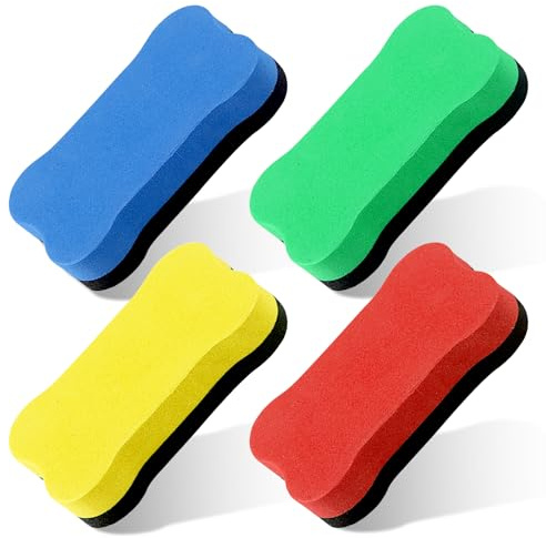 4 Stück Whiteboard Schwamm, Magnetische Whiteboardlöscher, Handwaschbare Mikrofaser Whiteboard Radierer für Flipchart, Memoboard, Magnettafel, Schreibtafel, Whiteboard und Tafeln
