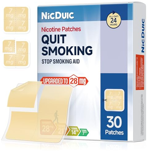 Nicotine Patches Upgrade 28mg, Adjustable 4-Piece Design 7mg/14mg/21mg/28mg, Transdermal System Stop Smoking Patch. All Step Stop Smoking Aids that Work 24h-30 Count