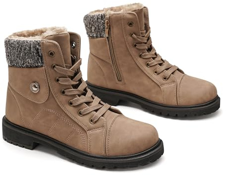 GLAMORA Stivaletti Donna Invernali, Scarponcini Caldi con Pelo Interno, Cerniera Laterale, Stivali da Neve Resistenti all'Acqua, Lacci, Suola Antiscivolo per Trekking Leggero e Passeggiate in Montagna