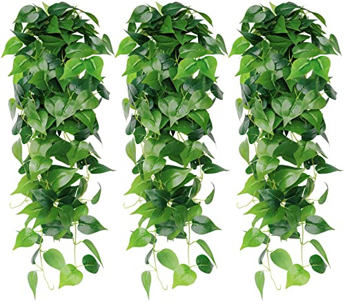 LOMOHOO 3 Stück Künstliche Hängepflanze Efeu, 100cm Fake Efeu Reben, Kunstpflanze Hängend Faux Pflanzen für Wand, Balkon, Wohnzimmer, Hochzeit, Outdoor, Indoor Deko