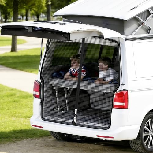 Moskitonetz mit Reißverschluss für VW T5 T6 Heckklappe, Fliegengitter Insektenschutz & Sonnenschutz, Camping Zeltnetz für die Hecktür