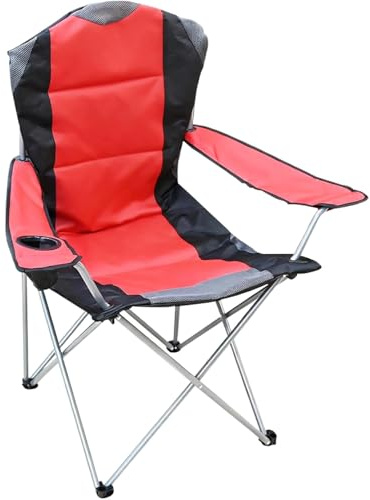 Unibos | Padded Camping Chair For Adults Extra Wide Seat With Drink Holder, Easy To Set Up & Transport, Portable Folding Garden Chair For Outdoors, Hiking, Fishing & Beach, W Carry Bag (Red)
