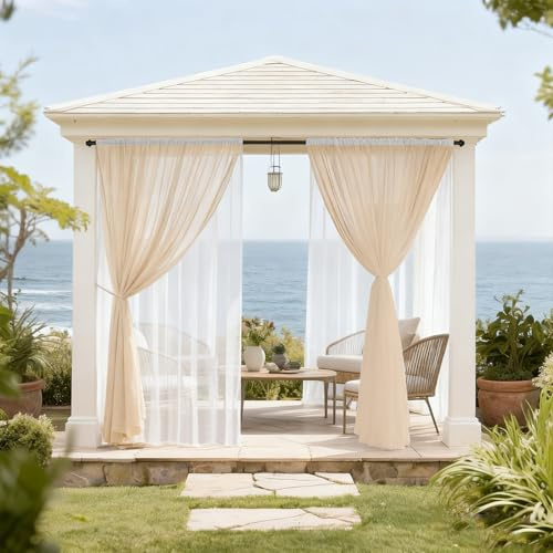 Lapalife Outdoor Privacy Curtain 52 x 96 L - Single Panel Dual-Layer Waterproof Blackout & Mosquito Netting Sheer, All-Weather Gazebo Drape with Rod Pocket & 1 Tieback for Patio/Porch/Garden