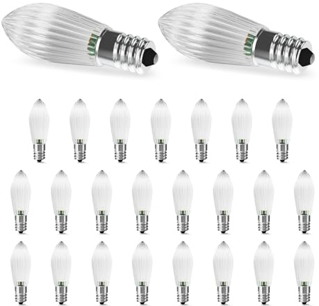 AGOTD E10 LED Glühbirne für Schwibbogen 2200K Warmweiß, 25er Set | 0,2W AC 5-55V Spitzkerzen LED Birnen für schwibbogen weihnachten, lichterbogen weihnachten