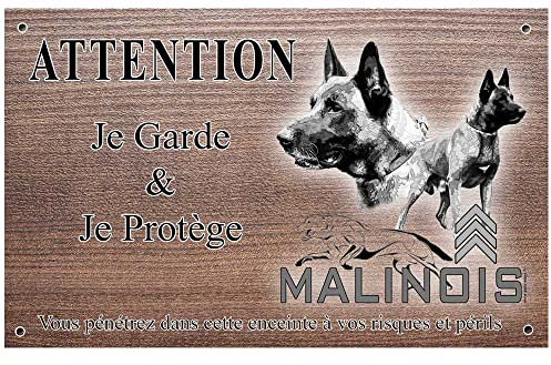 Panneau Attention au Chien personnalisée Malinois Militaire - pré percée et vis fournies. De 30 cm à 15 cm…