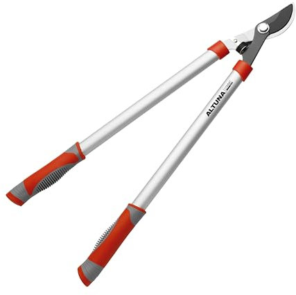 Tijera de Podar a Dos Manos Pruning J445 - Empuñadura Bimaterial - Corte Bypass para Trabajos de Precisión - Resistente y Muy Ligera - Tijera de Jardinería Fabricada con Aluminio Reforzado - Altuna