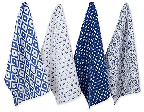 DII Tunisia Blue Market Tabletop and Kitchen Collection, Dishtowel Set, 18x28, Blue Market, Set of 4